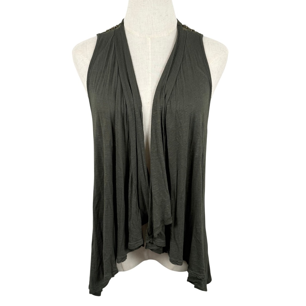 Wallpapher Large Open Front Vest Olive Green Studded Embellished Racerback GUC